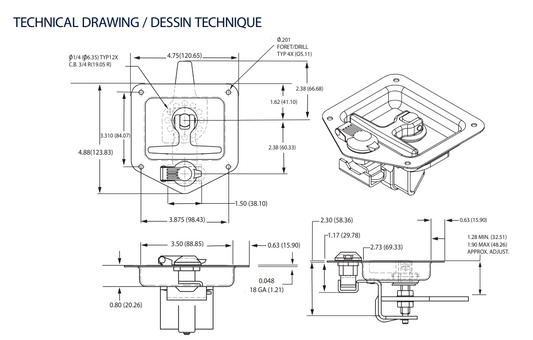 Recessed T Handle Door Handle Trailer Tongue/Tool Box