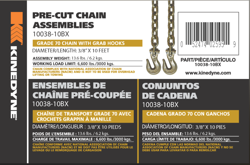 KINEDYNE 10' PRE CUT CHAIN WITH HOOKS