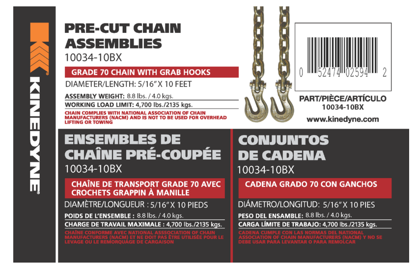 KINEDYNE 10' PRE CUT CHAIN WITH HOOKS
