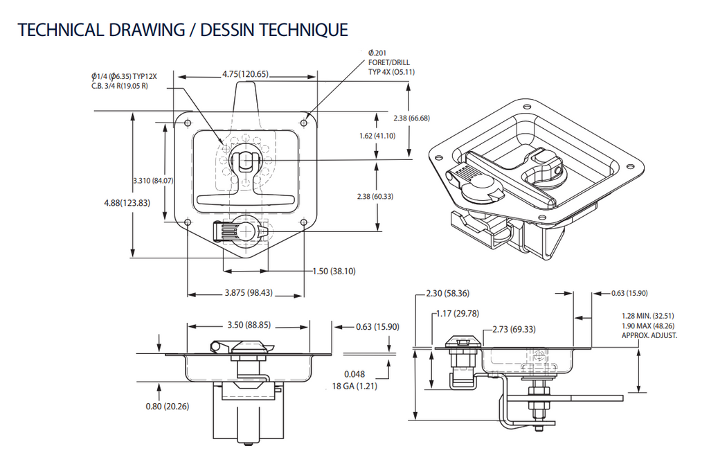 Recessed T Handle Door Handle Trailer Tongue/Tool Box