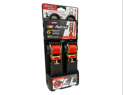 Caliber Retrax 6' Ratchet Tie Downs- 2 Pack