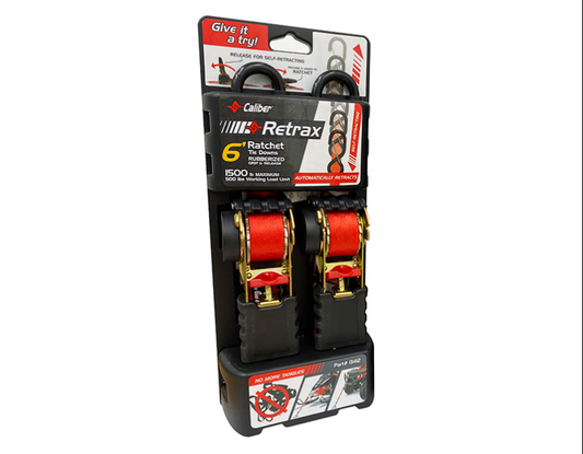Caliber Retrax 6' Ratchet Tie Downs- 2 Pack