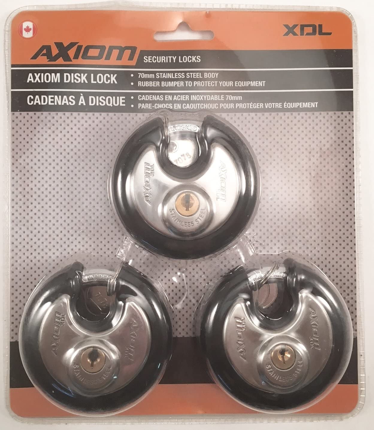 AXIOM STAINLESS STEEL DISK LOCKS (3 PACK)